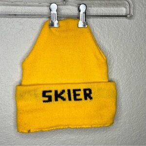 Gorilla Skier Yellow Knit Beanie Winter Hat Retro Streetwear Ski Snowboarding